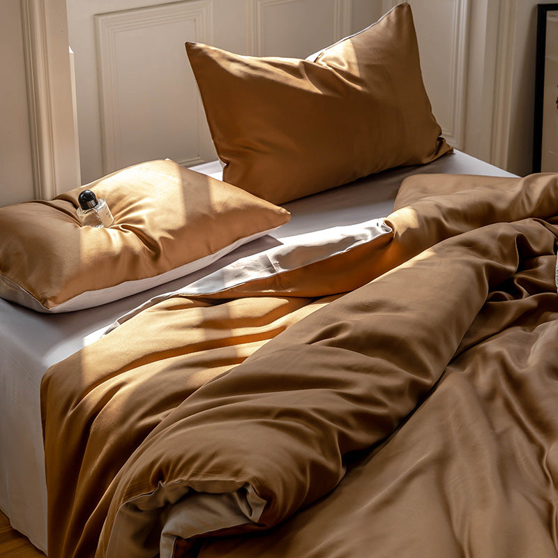 HKM-543187 Lyocell Tencel Solid Color Four-Piece Bedding Set for 1.5m and 1.8m Beds