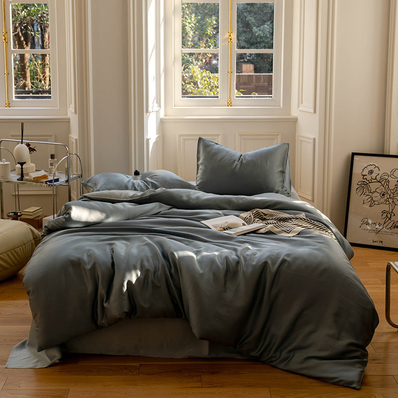 HKM-543187 Lyocell Tencel Solid Color Four-Piece Bedding Set for 1.5m and 1.8m Beds