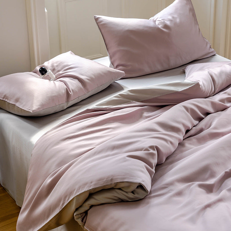 HKM-543187 Lyocell Tencel Solid Color Four-Piece Bedding Set for 1.5m and 1.8m Beds