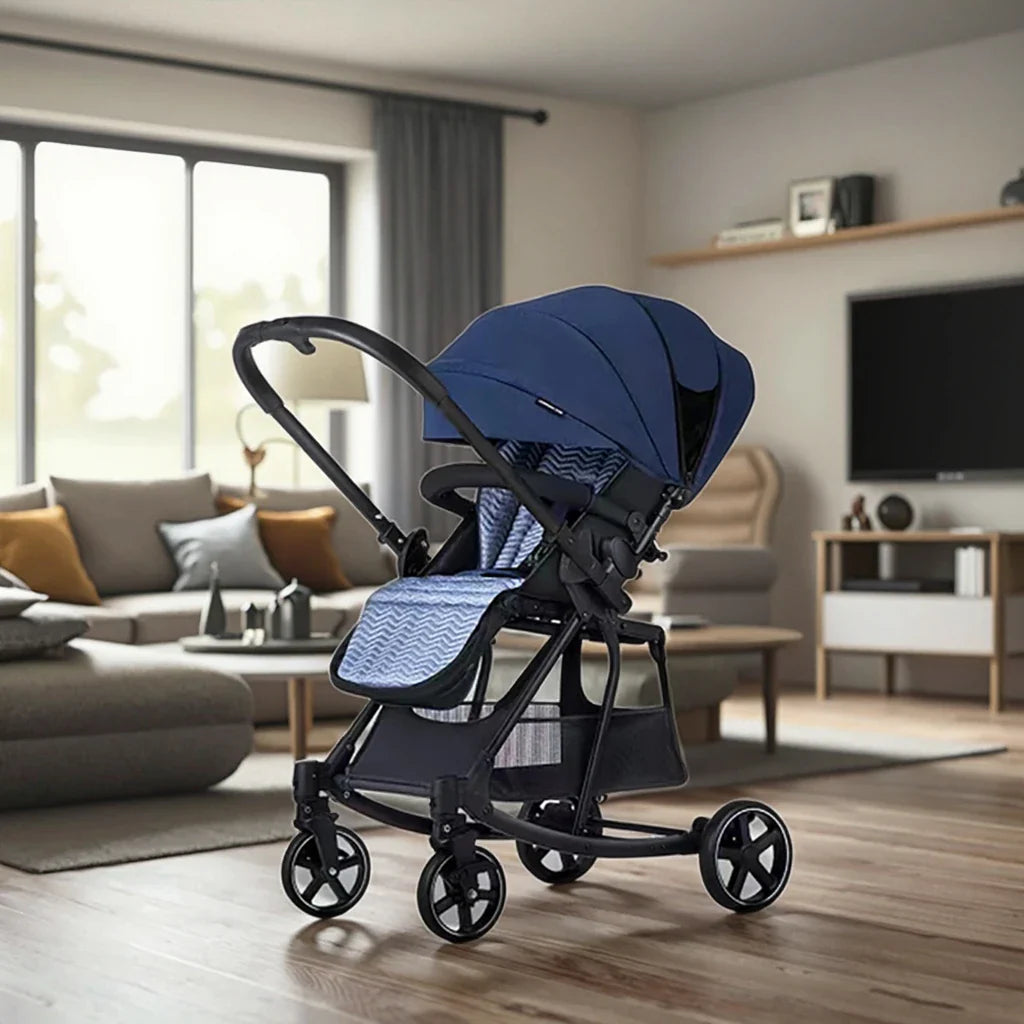 KTX-543379 Portable Luxury 2-in-1 Lightweight Baby Stroller - Reversible Push, Sitting or Lying Position, Large Storage Frame