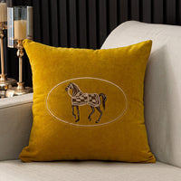 HKM-543571 Hand-Embroidered Horse Pattern Cushion Cover in Various Chenille Colors - 45x45cm