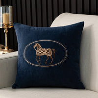 HKM-543571 Hand-Embroidered Horse Pattern Cushion Cover in Various Chenille Colors - 45x45cm