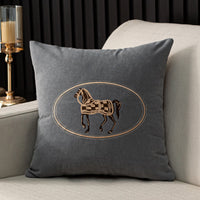 HKM-543571 Hand-Embroidered Horse Pattern Cushion Cover in Various Chenille Colors - 45x45cm