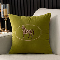HKM-543571 Hand-Embroidered Horse Pattern Cushion Cover in Various Chenille Colors - 45x45cm