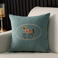 HKM-543571 Hand-Embroidered Horse Pattern Cushion Cover in Various Chenille Colors - 45x45cm