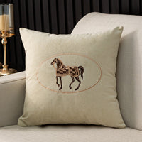 HKM-543571 Hand-Embroidered Horse Pattern Cushion Cover in Various Chenille Colors - 45x45cm