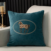 HKM-543571 Hand-Embroidered Horse Pattern Cushion Cover in Various Chenille Colors - 45x45cm