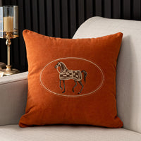 HKM-543571 Hand-Embroidered Horse Pattern Cushion Cover in Various Chenille Colors - 45x45cm