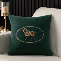 HKM-543571 Hand-Embroidered Horse Pattern Cushion Cover in Various Chenille Colors - 45x45cm