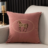 HKM-543571 Hand-Embroidered Horse Pattern Cushion Cover in Various Chenille Colors - 45x45cm