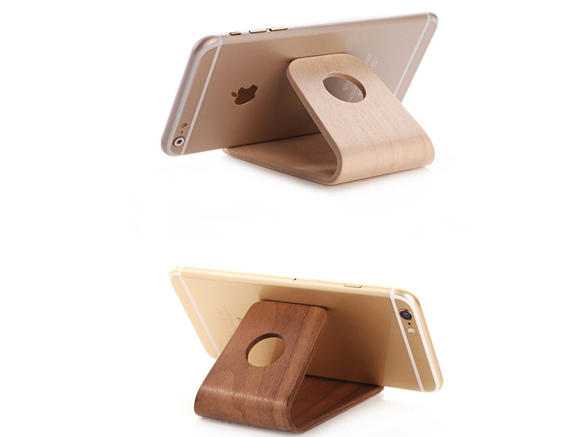 HKM-543571 Wooden Lazy Bracket Stand for iPhone - Compatible with Various Models, Walnut & White Maple Options