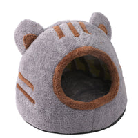 HKM-543635 Cozy Semi-Closed Bear Head Cat Nest in Brown and Gray - Detachable for Autumn & Winter Warmth