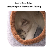 HKM-543635 Cozy Semi-Closed Bear Head Cat Nest in Brown and Gray - Detachable for Autumn & Winter Warmth