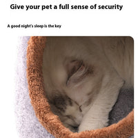 HKM-543635 Cozy Semi-Closed Bear Head Cat Nest in Brown and Gray - Detachable for Autumn & Winter Warmth