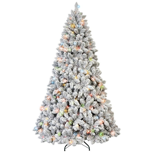 HKM-543635 Mixed Flocked PVC Christmas Tree with Colored Lights in Various Heights