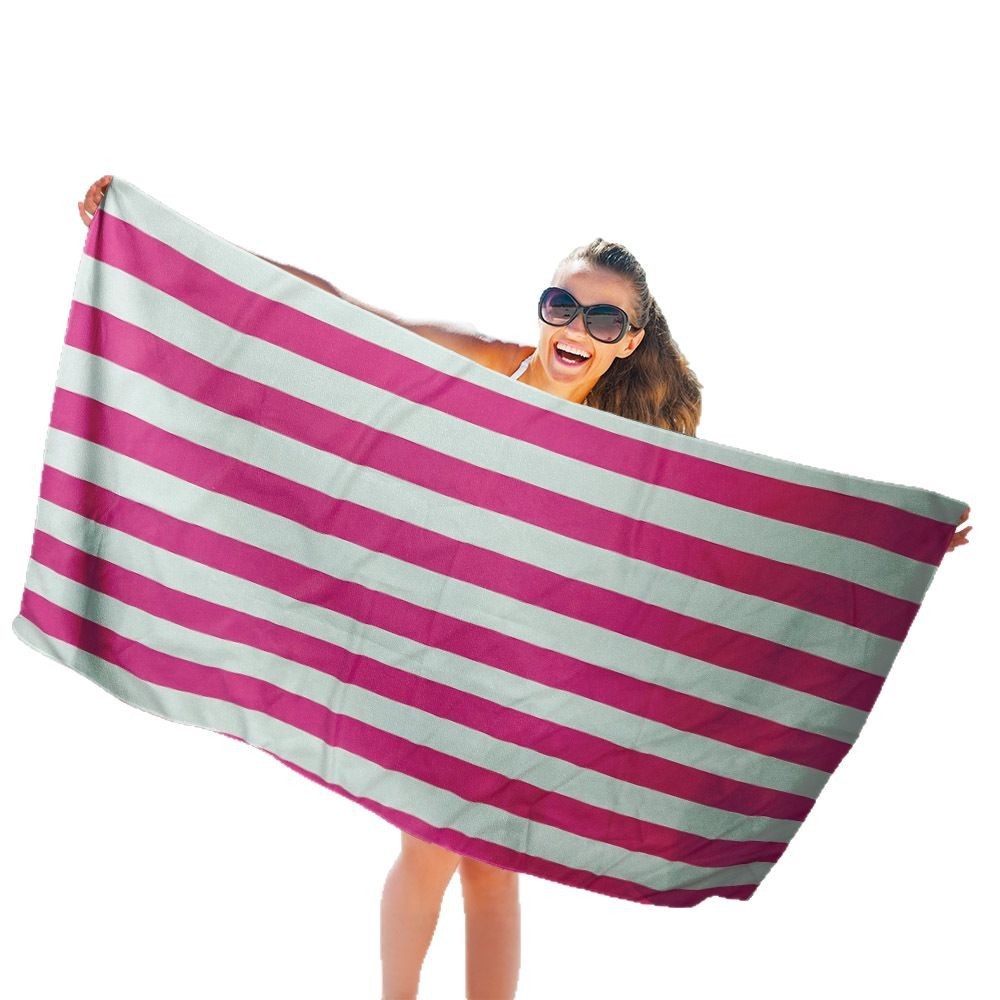 HKM-543763 Double-Sided Velvet Quick-Drying Striped Bath Towel for Beach and Sports