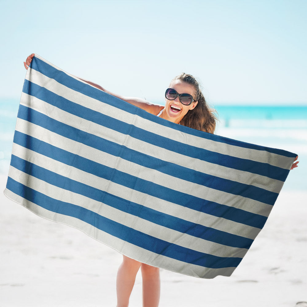 HKM-543763 Double-Sided Velvet Quick-Drying Striped Bath Towel for Beach and Sports