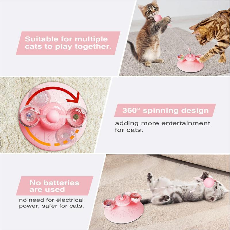 HKM-543827 Interactive Cat Teaser Wand with Suction Cup and Colorful Light, Engaging Spring Toy for Cats