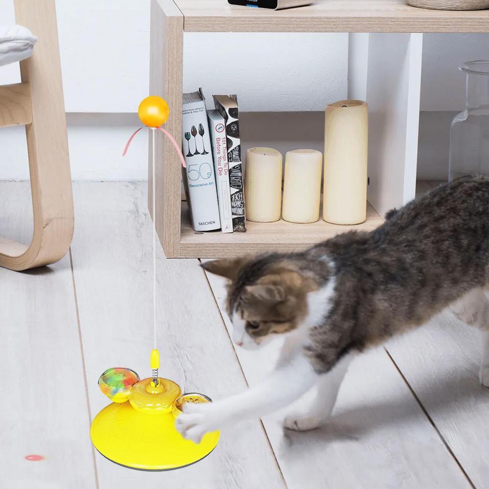 HKM-543827 Interactive Cat Teaser Wand with Suction Cup and Colorful Light, Engaging Spring Toy for Cats