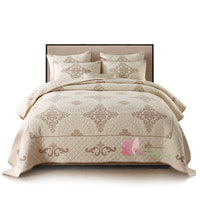 HKM-543827 Three-Piece Pure Cotton Bedding Set with Quilted Design and Embroidered Accents