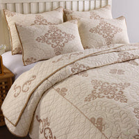 HKM-543827 Three-Piece Pure Cotton Bedding Set with Quilted Design and Embroidered Accents