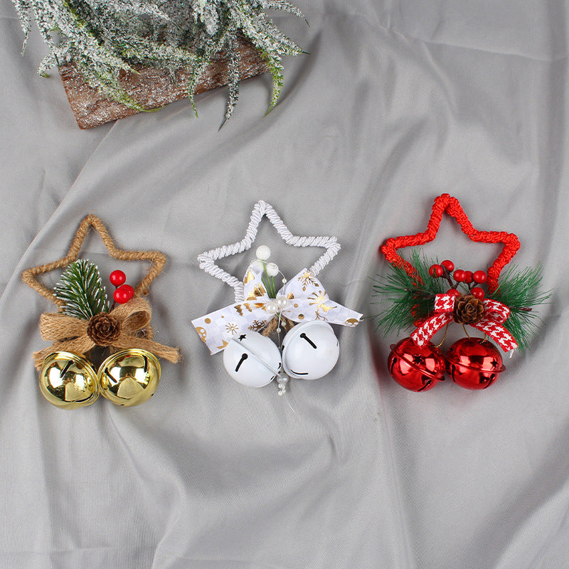 HKM-543955 Five-Pointed Star Bell Pendant in Red, Gold, and White - Decorative Hanging Accessory