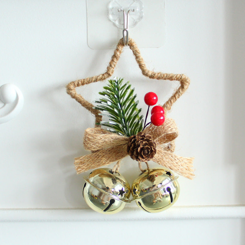 HKM-543955 Five-Pointed Star Bell Pendant in Red, Gold, and White - Decorative Hanging Accessory