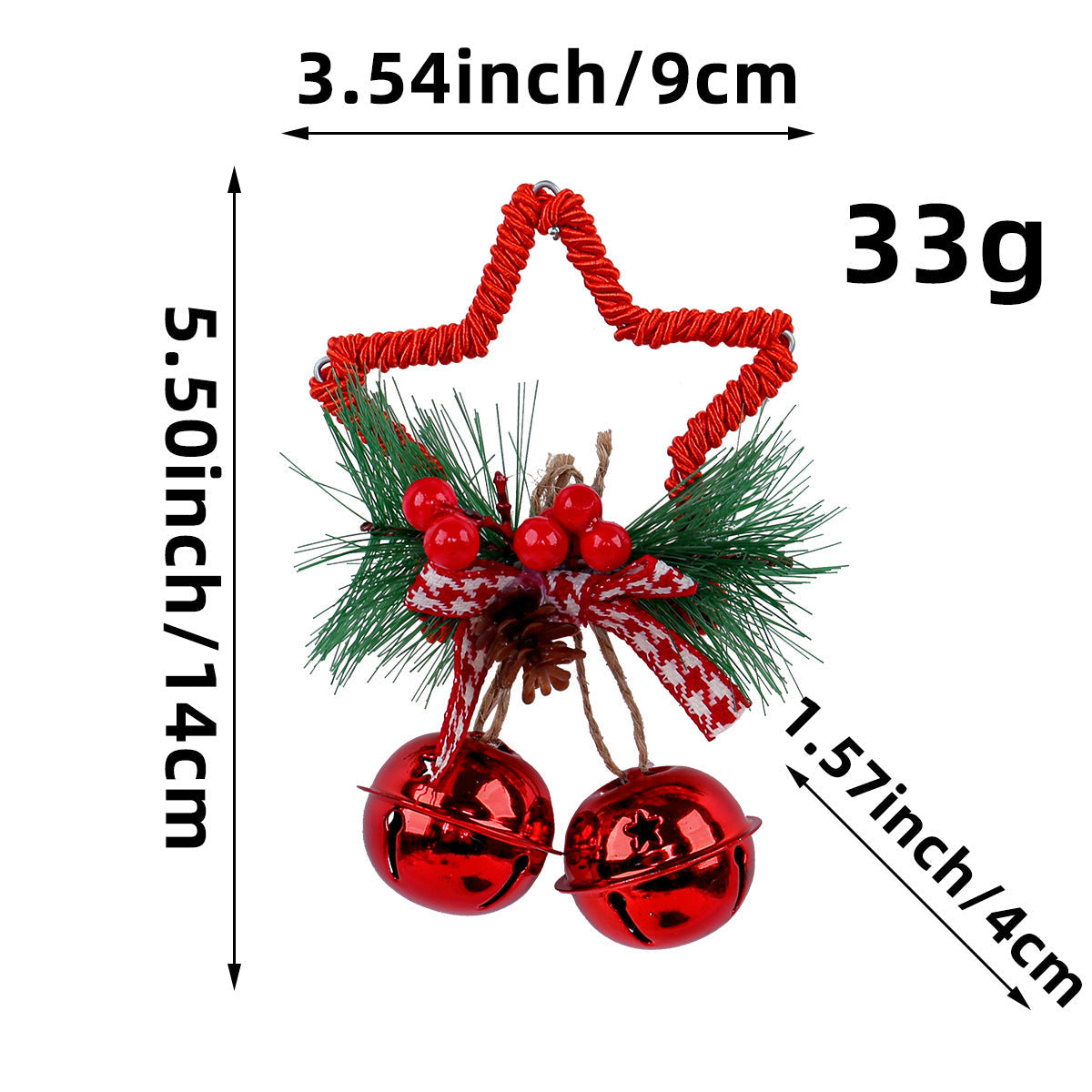 HKM-543955 Five-Pointed Star Bell Pendant in Red, Gold, and White - Decorative Hanging Accessory