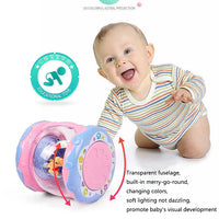 HKM-544083 Multifunctional Educational Musical Hand Drum for Preschool Learning, Carousel Design, ABS Plastic, Unisex, Yellow & Pink