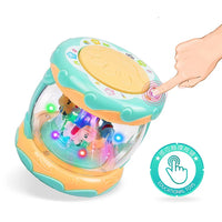 HKM-544083 Multifunctional Educational Musical Hand Drum for Preschool Learning, Carousel Design, ABS Plastic, Unisex, Yellow & Pink