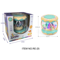 HKM-544083 Multifunctional Educational Musical Hand Drum for Preschool Learning, Carousel Design, ABS Plastic, Unisex, Yellow & Pink
