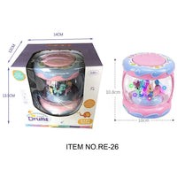 HKM-544083 Multifunctional Educational Musical Hand Drum for Preschool Learning, Carousel Design, ABS Plastic, Unisex, Yellow & Pink