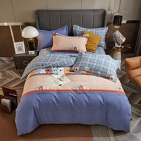 HKM-544339 Cotton Bedding Set for Autumn and Winter - 4-Piece Floral Design, Multiple Sizes Available