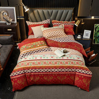 HKM-544339 Cotton Bedding Set for Autumn and Winter - 4-Piece Floral Design, Multiple Sizes Available