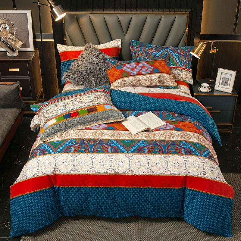 HKM-544339 Cotton Bedding Set for Autumn and Winter - 4-Piece Floral Design, Multiple Sizes Available