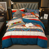 HKM-544339 Cotton Bedding Set for Autumn and Winter - 4-Piece Floral Design, Multiple Sizes Available