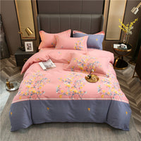 HKM-544339 Cotton Bedding Set for Autumn and Winter - 4-Piece Floral Design, Multiple Sizes Available