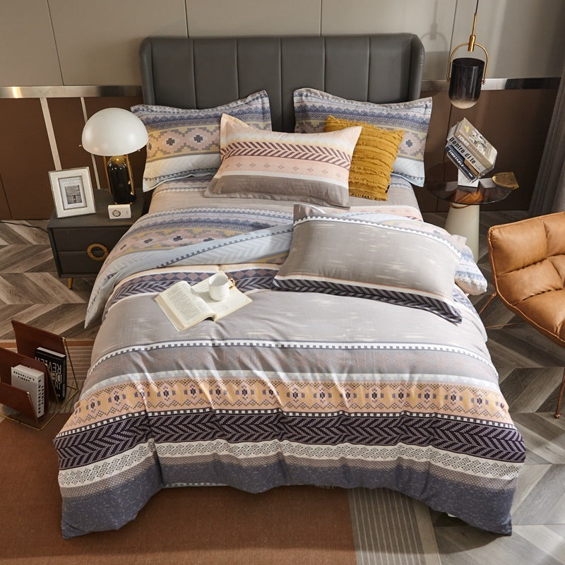 HKM-544339 Cotton Bedding Set for Autumn and Winter - 4-Piece Floral Design, Multiple Sizes Available