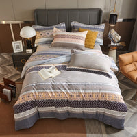 HKM-544339 Cotton Bedding Set for Autumn and Winter - 4-Piece Floral Design, Multiple Sizes Available