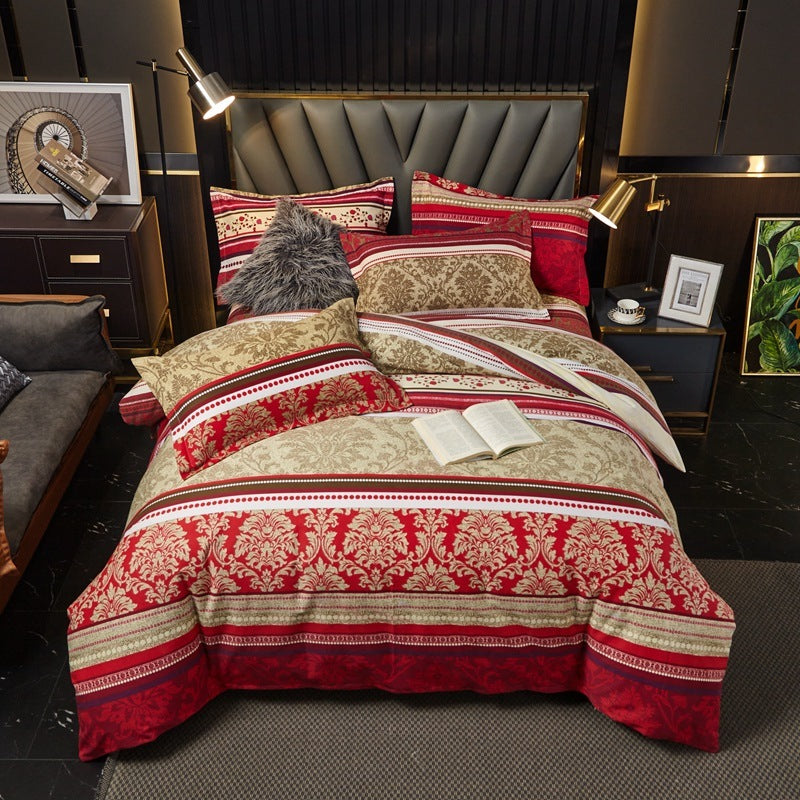 HKM-544339 Cotton Bedding Set for Autumn and Winter - 4-Piece Floral Design, Multiple Sizes Available