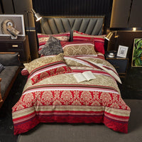 HKM-544339 Cotton Bedding Set for Autumn and Winter - 4-Piece Floral Design, Multiple Sizes Available