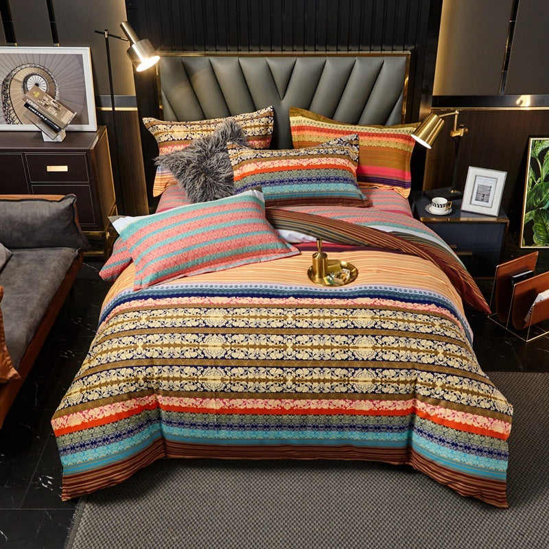 HKM-544339 Cotton Bedding Set for Autumn and Winter - 4-Piece Floral Design, Multiple Sizes Available
