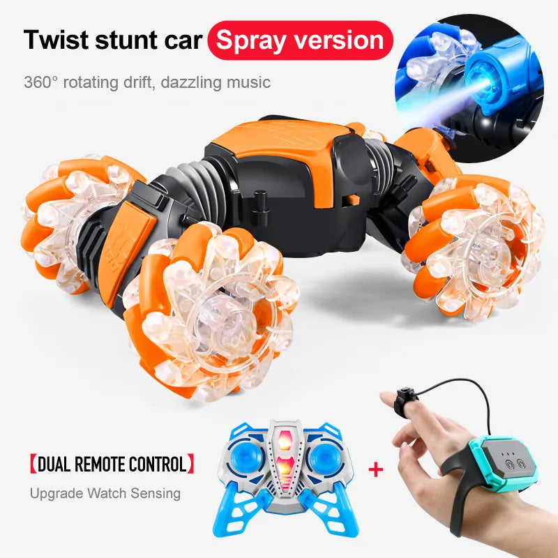 HKM-544339 Dual Remote Control Gesture Sensor RC Stunt Car with Light and Music, 1:24 Scale, Electric Powered, Indoor-Outdoor Use