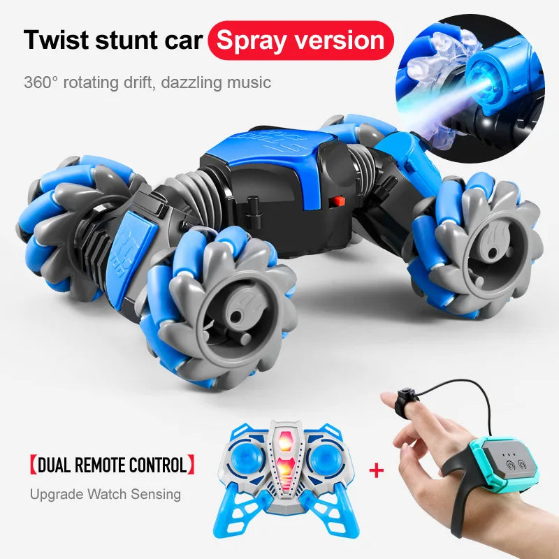 HKM-544339 Dual Remote Control Gesture Sensor RC Stunt Car with Light and Music, 1:24 Scale, Electric Powered, Indoor-Outdoor Use