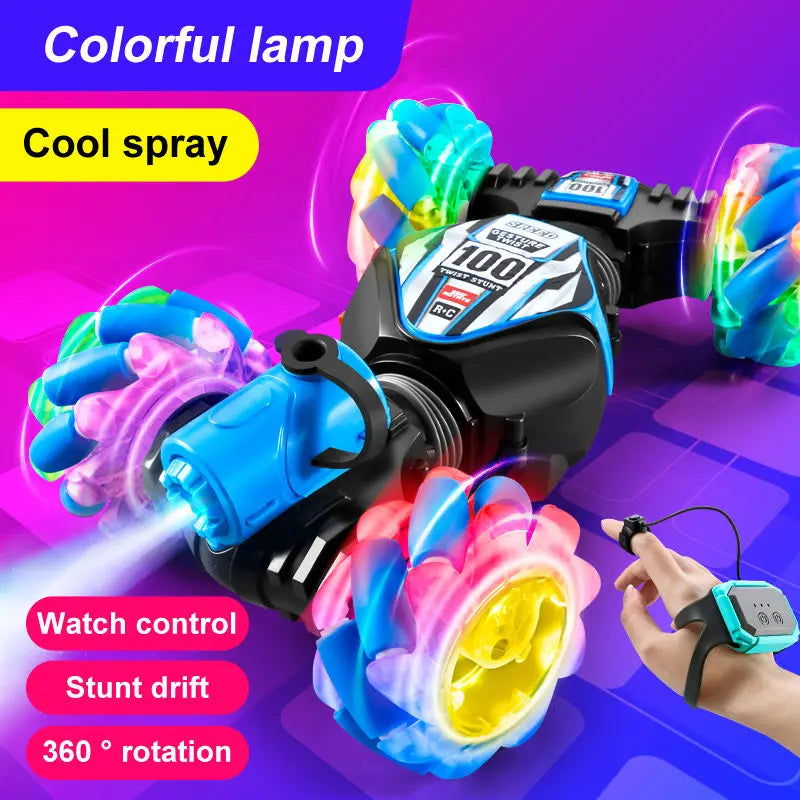 HKM-544339 Dual Remote Control Gesture Sensor RC Stunt Car with Light and Music, 1:24 Scale, Electric Powered, Indoor-Outdoor Use