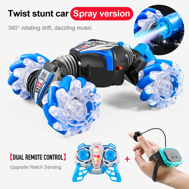 HKM-544339 Dual Remote Control Gesture Sensor RC Stunt Car with Light and Music, 1:24 Scale, Electric Powered, Indoor-Outdoor Use