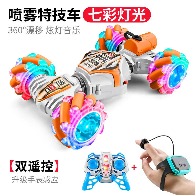 HKM-544339 Dual Remote Control Gesture Sensor RC Stunt Car with Light and Music, 1:24 Scale, Electric Powered, Indoor-Outdoor Use