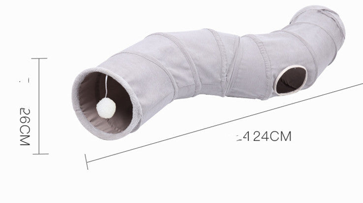 HKM-544339 Gray Suede Foldable Cat Tunnel Toy for Playful Kitties