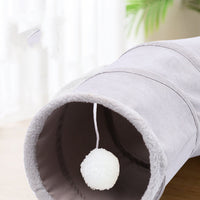 HKM-544339 Gray Suede Foldable Cat Tunnel Toy for Playful Kitties