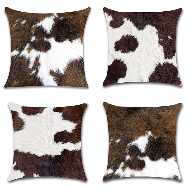 HKM-544467 Cow Pattern Cotton and Linen Pillowcase - Modern Minimalist Design, 45x45cm